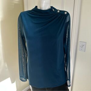 DKNY Dark Teal Blouse with Sheer Sleeves